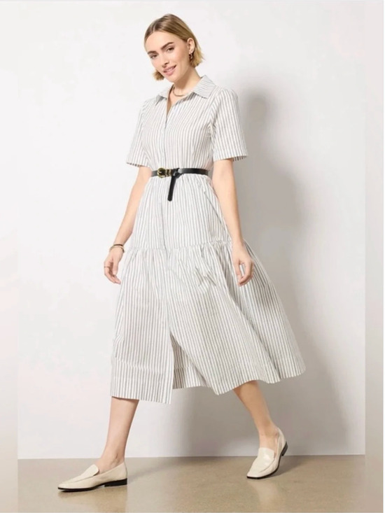 Evereve Dresses & Skirts - Evereve Ella Striped Poplin Midi Button Down Shirt Dress // S